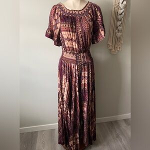 The Cherry Shop Boho Peasant Maxi Dress Floor Length Tribal Festival Hippie